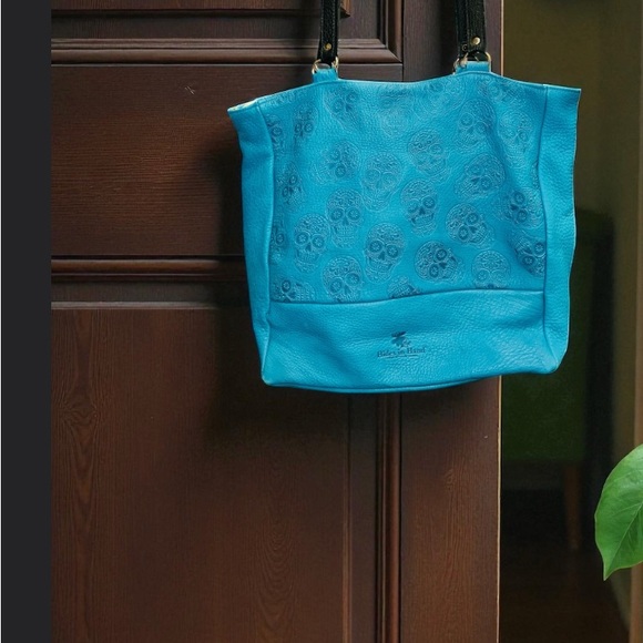 Hides n Hand canadian company Handbags - Custom made only one ever made butter soft Blue skull Embossed Tote